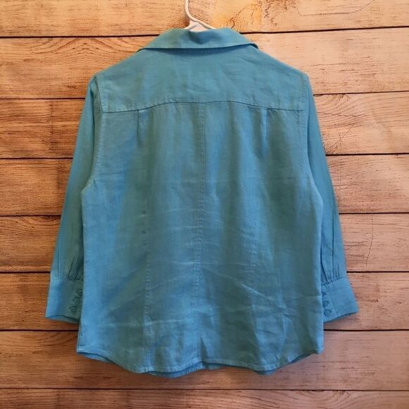 TALBOTS 100% IRISH LINEN TOP IN TURQUOISE - Picture 5 of 5